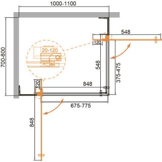 Душевой уголок CEZARES SLIDER-AH-2-70/80-100/110-BR-NERO